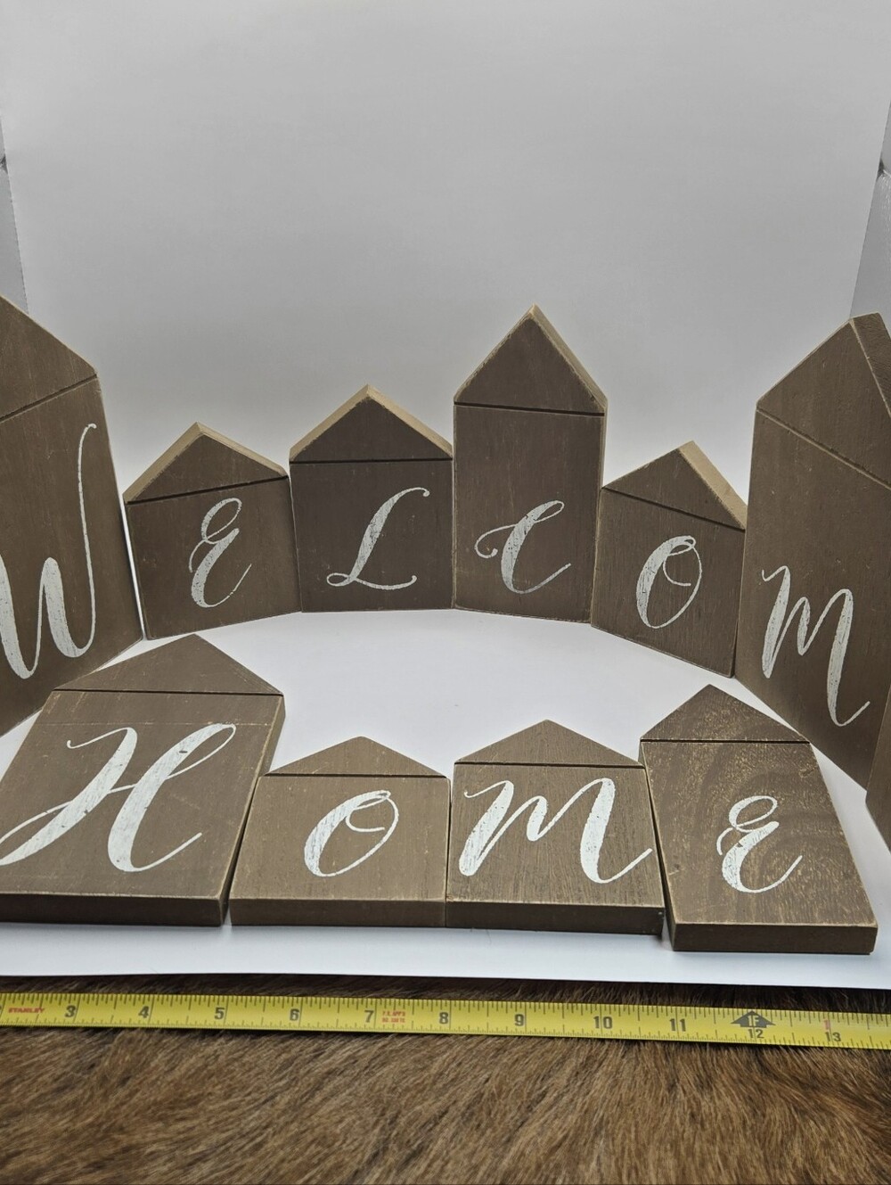 Wooden Welcome Home Sign Individual Blocks Tand And White